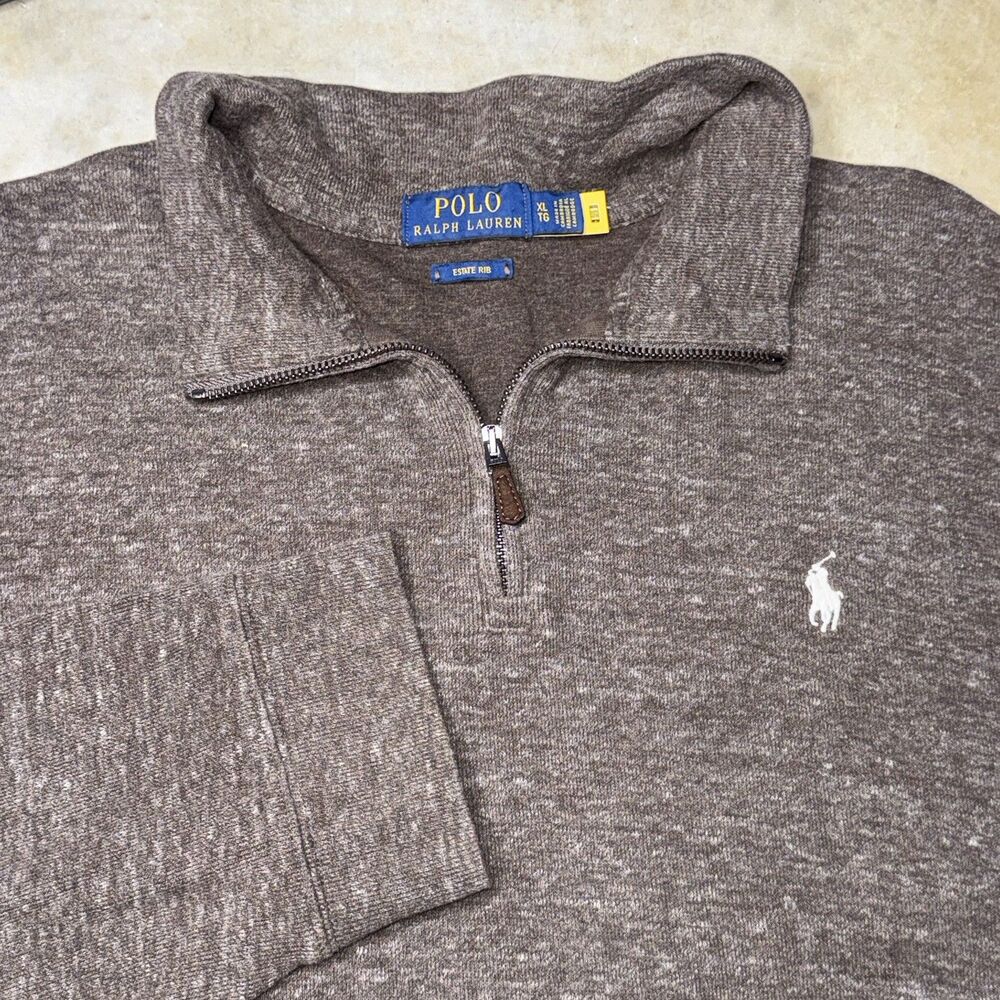 Polo Ralph Lauren Estate Rib Quarter-Zip Sweater Brown Heather Men's xl Pony